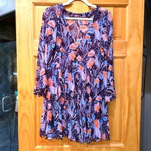 Anthropology long sleeve mesh deep v neck tunic, size XL